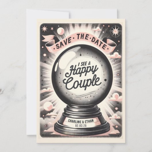 Grappige Magic Ball Roze Zwart Save the date (Voorkant)