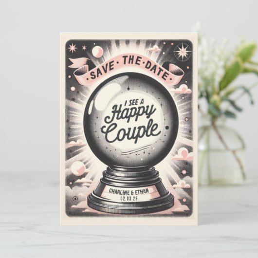 Grappige Magic Ball Roze Zwart Save the date (Staand voorkant)