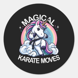 Grappige magische karate beweegt karate einhorn ka ronde sticker