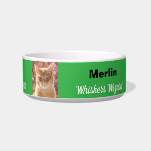 Grappige magische Whiskers Wizard Verjaardag Groen Voerbakje