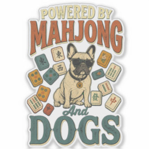 Grappige Mahjong Franse Bulldog Retro Hond Liefheb Sticker
