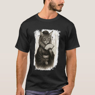 Grappige Maine Coon Kat Geisha met Kimono. Japan D T-shirt