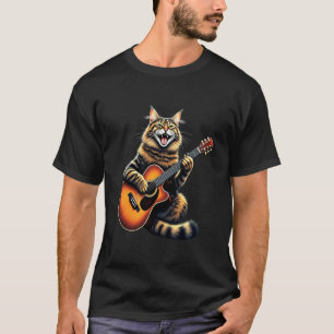 Grappige Maine Coon Kat Speelt Gitaar Ontwerp voor T-shirt