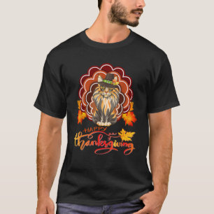 Grappige Maine Coon Kat Turkije Gelukkig Thanksgiv T-shirt