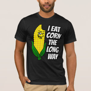 Grappige maïs meme - ik eet maïs op de lange weg t-shirt
