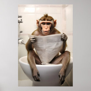 Grappige Makaak Aap Badkamer Print Toilet Muur