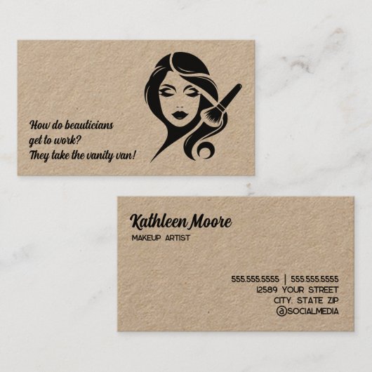 💄 Grappige make-up schoonheidsspecialiste Kraft Visitekaartje (Voorkant / Achterkant)