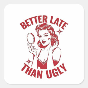 Grappige make-up woordspeling, glam meisje humor,  vierkante sticker