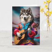Grappige Malamute Rockster Kaart (Gele Bloem)