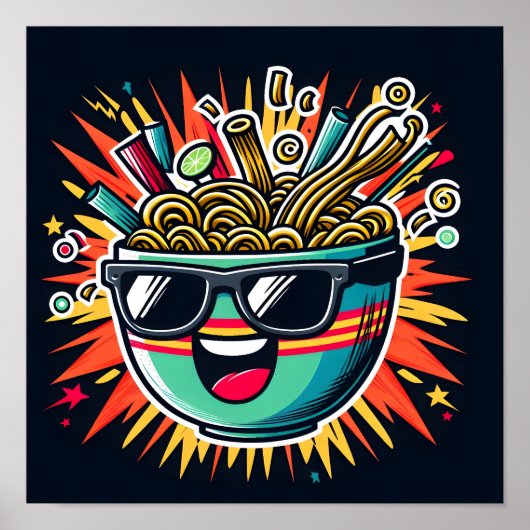 Grappige Malle Noedel Cartoon Ramen Kom Poster (Voorkant)