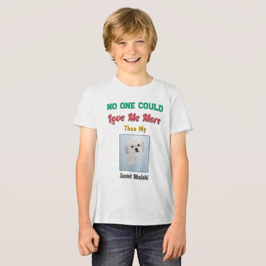 Grappige Malshi Puppyliefde Tri-Blend Shirt (Voorkant volledig)