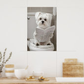 Grappige Maltese Hond Badkamer Print, Kranten Kuns Poster (Keuken)