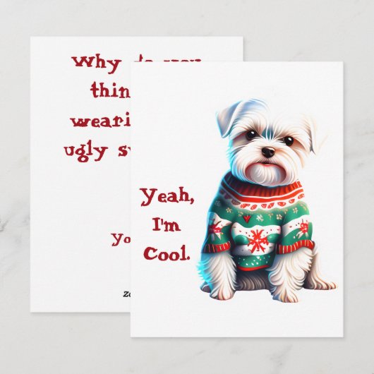 Grappige Maltezer in Lelijke Trui Kerst Kaart (Voorkant / Achterkant)