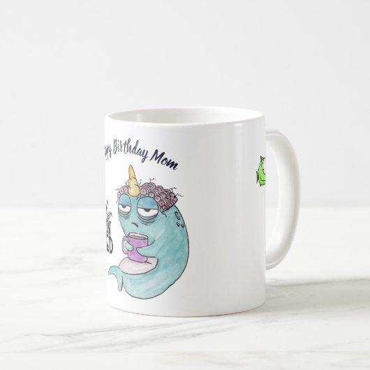 Grappige MAM Moeder Effin Moe - Vermoeide Narwhal Koffiemok (Voorkant rechts)