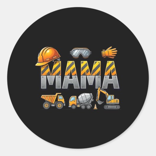 Grappige Mama Bouw Excavator Kinderen Matching Ronde Sticker (Voorkant)