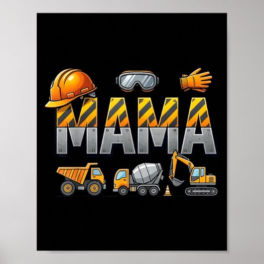 Grappige Mama Bouw Graafmachine Kinderen Matching Poster (Voorkant)