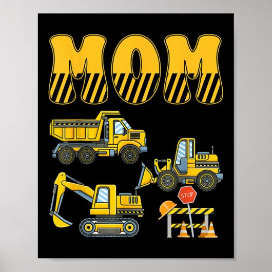 Grappige mama papa constructie graafmachine Kinder Poster (Voorkant)