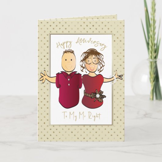 Grappige man Cartoon echtgenote bruiloft Jubileum Kaart (Voorkant)