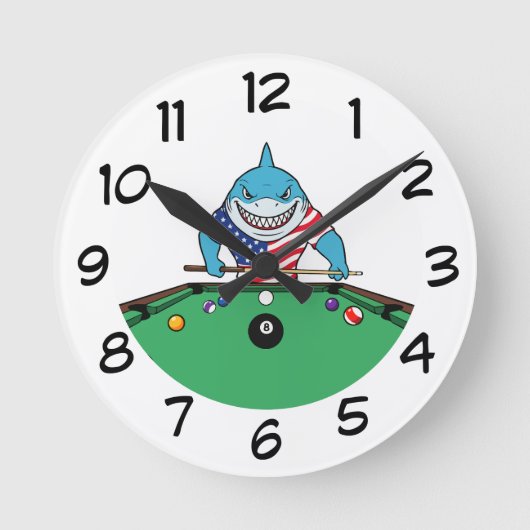 Grappige Man Cave Pool Shark Wandklokken (Voorkant)