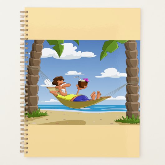 Grappige man die ontspant in een strandhangmat planner (Voorkant)