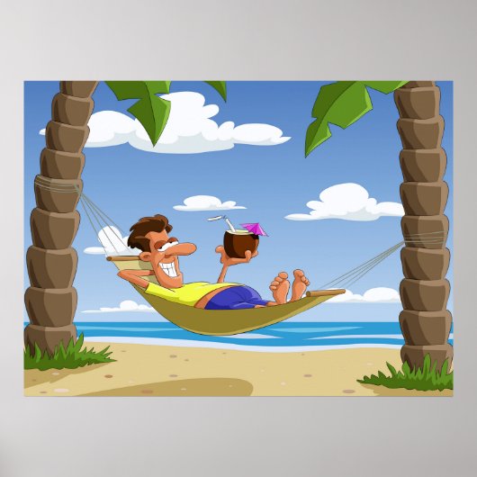 Grappige man die ontspant in een strandhangmat poster (Voorkant)