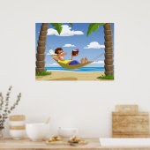 Grappige man die ontspant in een strandhangmat poster (Keuken)