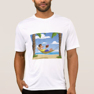 Grappige man die ontspant in een strandhangmat t-shirt