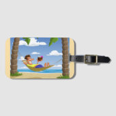 Grappige man die ontspant in strandhangmat bagagelabel (Voorkant (horizontaal))