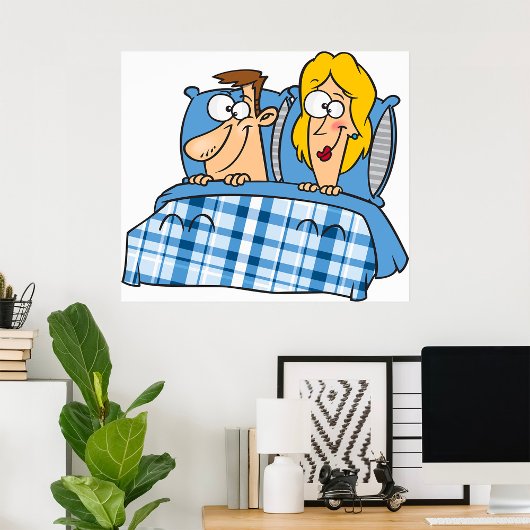 Grappige man en vrouw naar bed poster