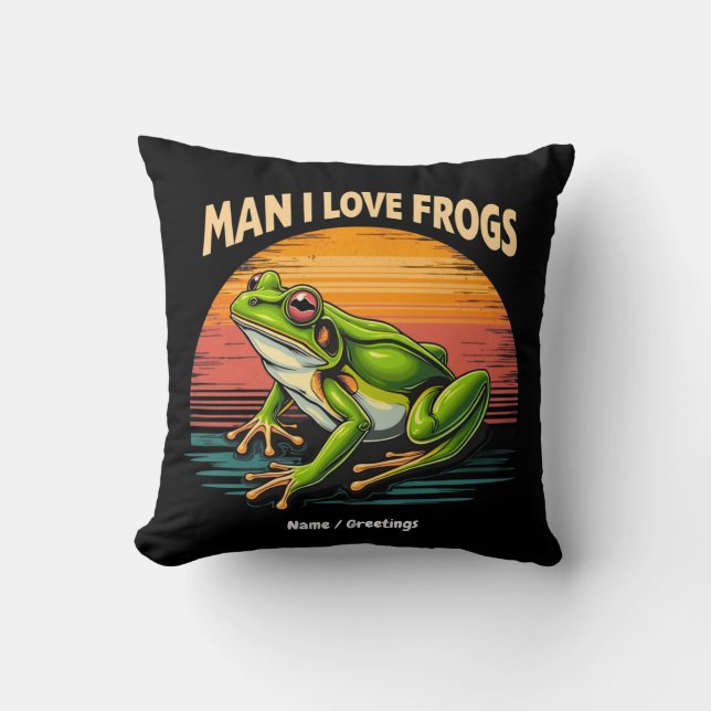 Grappige man Ik hou van kikkers Retro kikkersliefh Kussen (Voorkant)