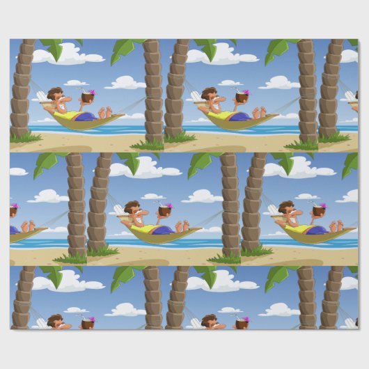 Grappige Man Ontspant in Strandhangmat Cadeaupapier (Vlak)