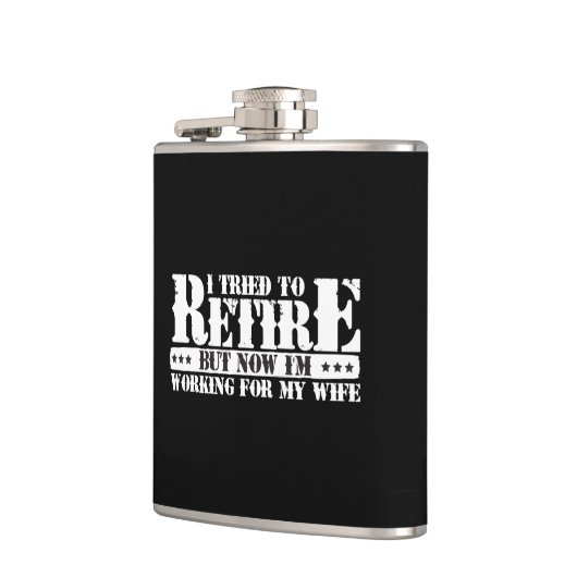 Grappige man pensioen - nu werken voor vrouw heupfles (Links)