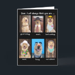 Grappige man verjaardag kaart<br><div class="desc">Zes afbeeldingen van Mozes met de tekst "Lieve,  ik zal altijd denken dat je ...  er goed uitziet,  slim,  hard werkt,  lief,  grappig en atletisch!"</div>