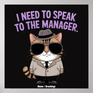 Grappige Manager Kat Humor Illustratie Poster