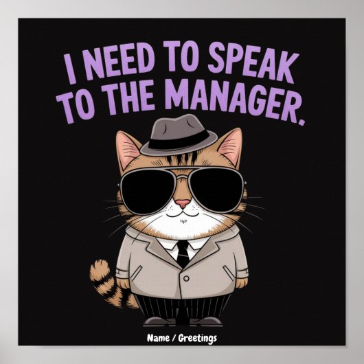 Grappige Manager Kat Humor Illustratie Poster (Voorkant)