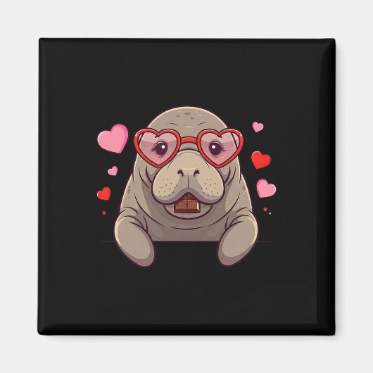 Grappige Manatee Hart Chocolade Valentijn Vrouwen Magneet (Voorkant)