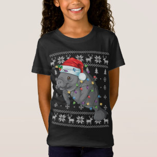 Grappige Manatee in Santa Hat Lelijke Kerstmis Pyj T-shirt
