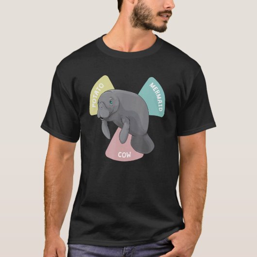 Grappige Manatee Zeemeermin Grafiek Floaty Aardapp T-shirt (Voorkant)