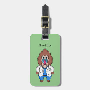 Grappige mandrill dokter cartoon illustratie bagagelabel