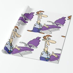 Grappige mannelijke tandarts en paarse tandartssto cadeaupapier