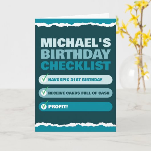 Grappige Mannen naam Blue Checklist Winst Verjaard Kaart (Gele Bloem)