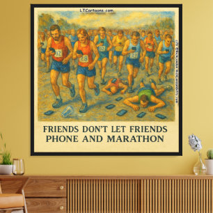 Grappige Marathon Cartoon – Vrienden Laten Vriende Canvas Afdruk