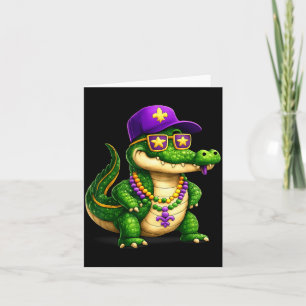 Grappige Mardi Gras Alligator Kralen Carnaval Vier Kaart