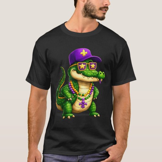 Grappige Mardi Gras Alligator Kralen Carnaval Vier T-shirt (Voorkant)