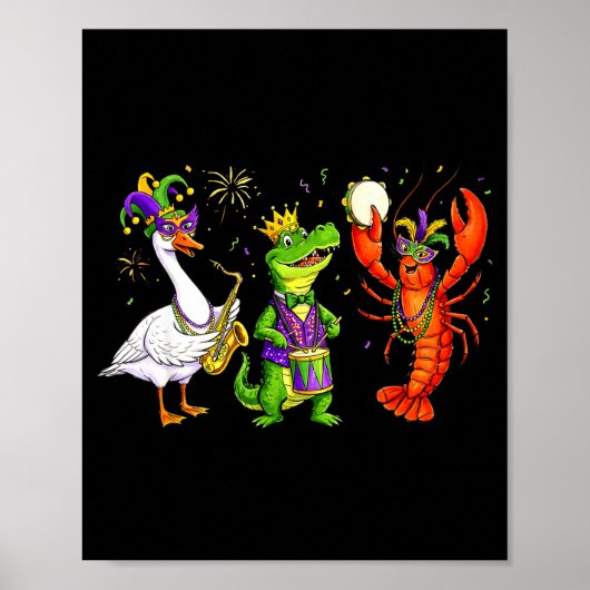 Grappige Mardi Gras Gans Alligator Rivierkreeft Ca Poster (Voorkant)