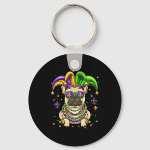 Grappige mardi gras kraal Franse bulldog festivalF Sleutelhanger