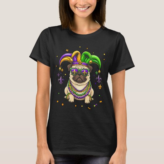 Grappige mardi gras kraal pug festival carnaval ho t-shirt (Voorkant)