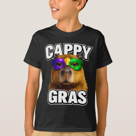 Grappige mardi gras masker capybara meme t-shirt (Voorkant)