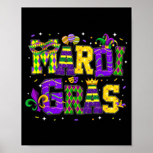 Grappige Mardi Gras-optocht outfit Narrenhoed Mann Poster