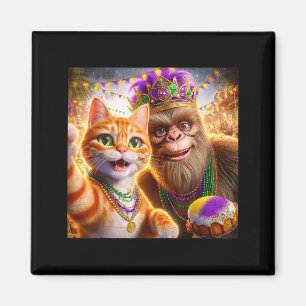 Grappige Mardi Gras Selfie Kat Bigfoot Citaat _1  Magneet